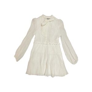 Nasty Gal White Crinkle Long Sleeve Dress with Bow Size 10